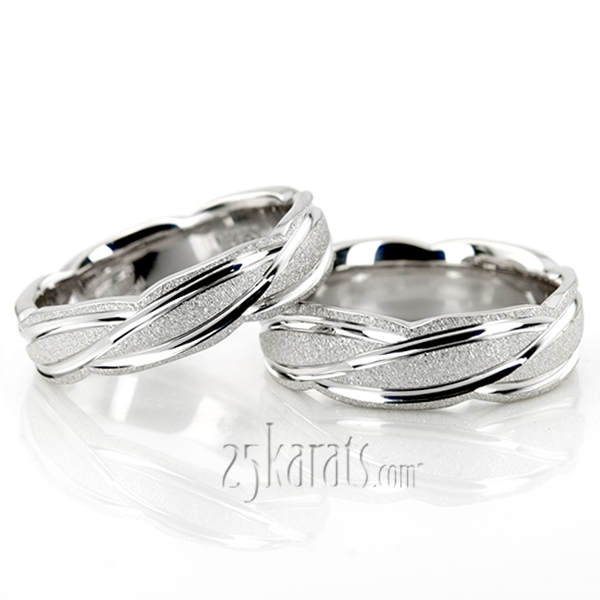 Contemporary Design Fancy Carved Wedding Band Set - view 1