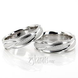 Contemporary Design Fancy Carved Wedding Band Set thumbnail 1