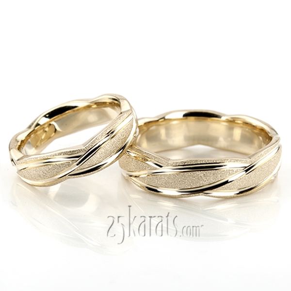 Contemporary Design Fancy Carved Wedding Band Set - view 2