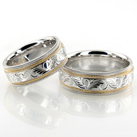 Bestseller Hand Engraved Fancy Wedding Band Set