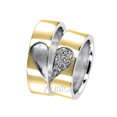 Two Tone Matching Heart Couples Matching Diamond Rings