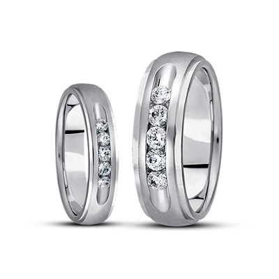 Step Edge Channel Set Diamond Wedding Ring Set