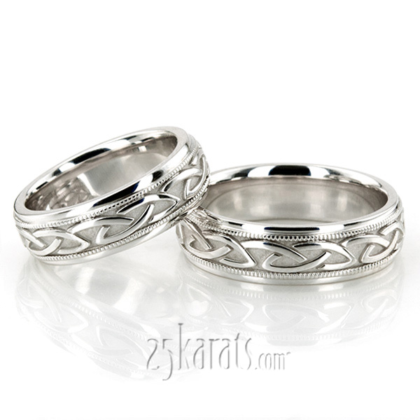 Classic Shiny Celtic Wedding Band Set