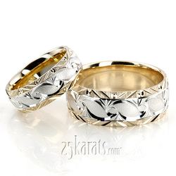 Bestseller Fine Grooved Fancy Designer Wedding Rings Set