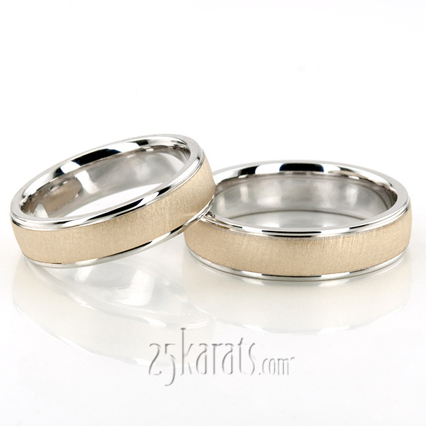 Classic Brushed Two-Tone Wedding Band Set