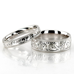 Milgrain Edge Fancy Carved Wedding Ring Set