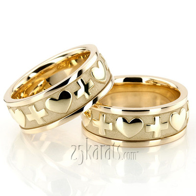 Cross & Heart Christian Wedding Ring Set