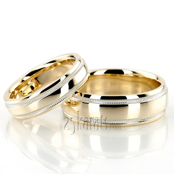 Carved Design Milgrain Wedding Ring Set