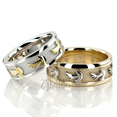 Dove Motif Religious Wedding Ring Set