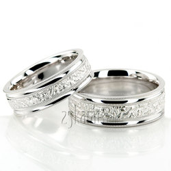 Concave Edge Matte Center Fancy Wedding Ring Set