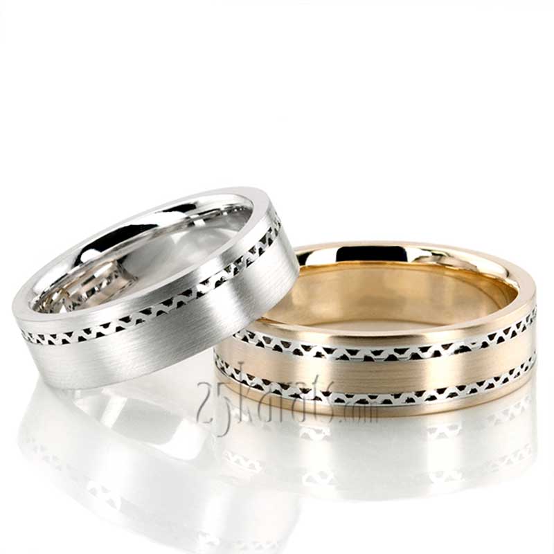 Wave Motif Wedding Band Set