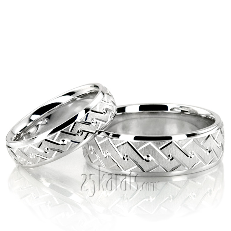 Double Helix Design Diamond Cut Wedding Band Set