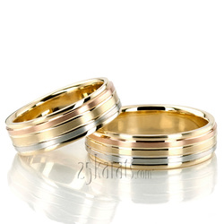 Grooved Tri-Color Fancy Designer Wedding Ring Set