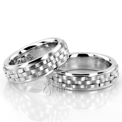 Contemporary Rolex Style Fancy Carved Wedding Ring Set