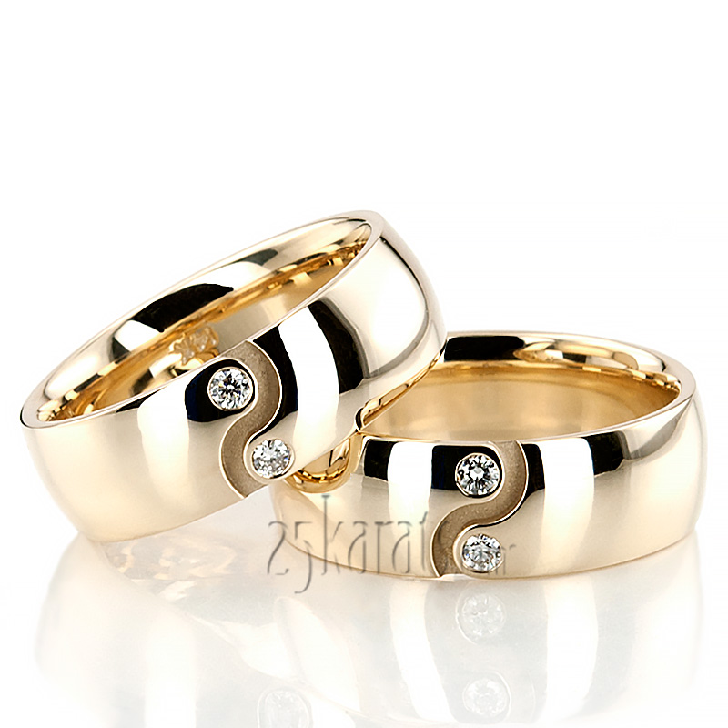 Yin-Yang Diamond Matching Wedding Bands Set