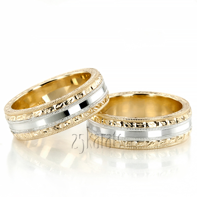 Custom Hand Engraved Shiny Wedding Ring Set
