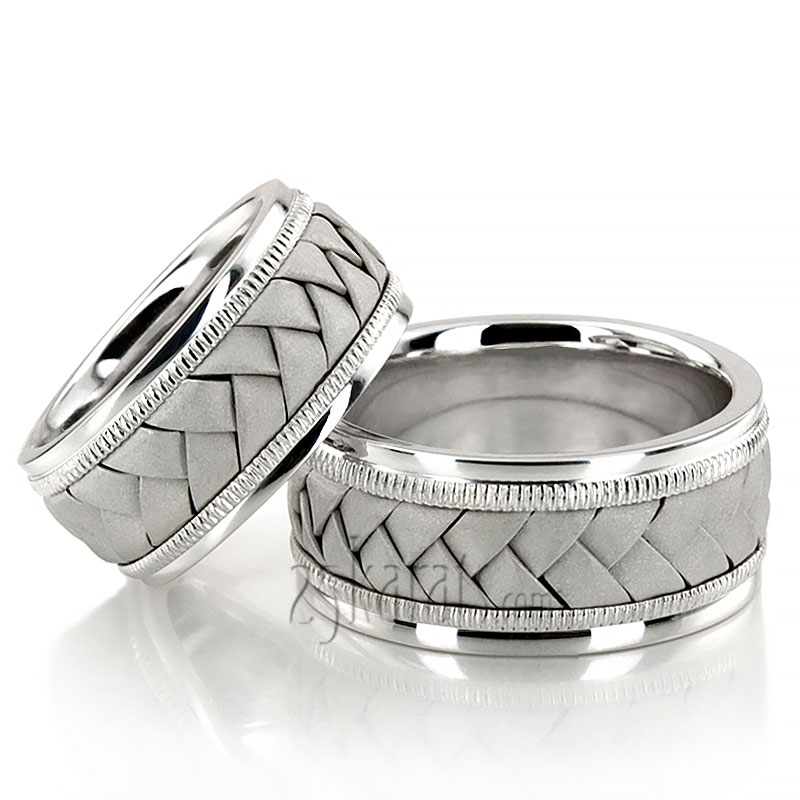 Classic Milgrain Hand Braided Wedding Band Set - view 2
