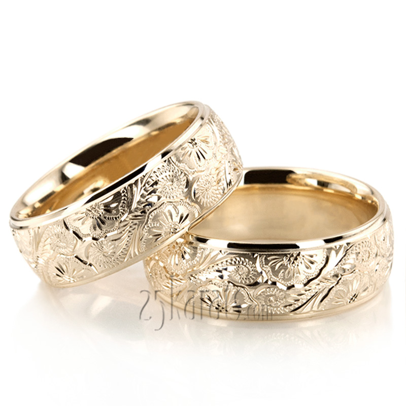 Trendy Floral Wedding Band Set