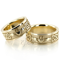 Claddagh Celtic Knot Irish Wedding Bands Set