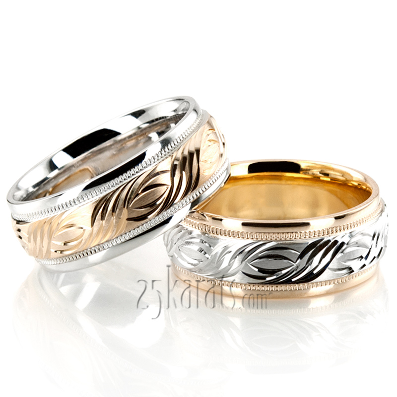 Exquisite Fancy Carved Wedding Ring Set