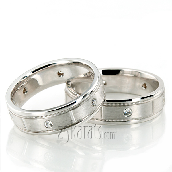 Shiny Edge Milgrain Diamond Wedding Ring Set