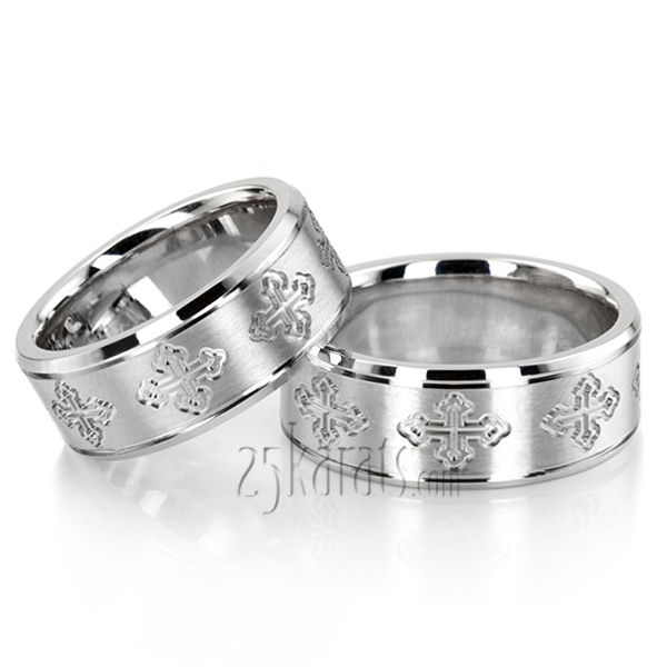 Cross Cut Designer Wedding Band Set