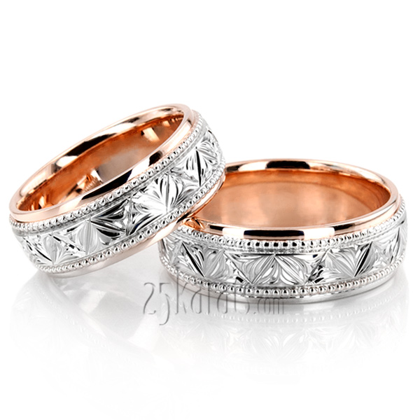 Floral Bead Design Wedding Ring Set