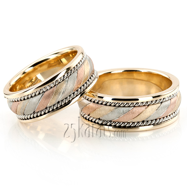 Exclusive Three-Color Hand Woven Wedding Band Set