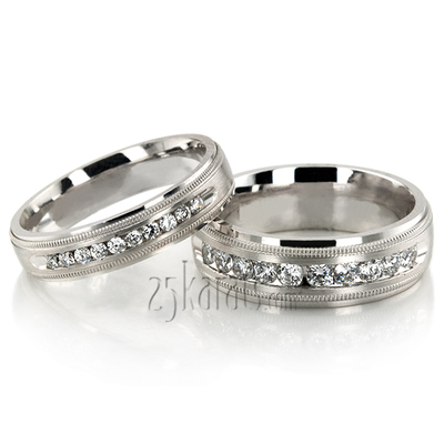 Milgrain Channel Set Diamond Wedding Ring Set