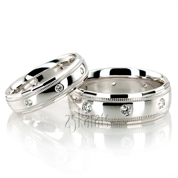 Milgrain Diamond Wedding Ring Set