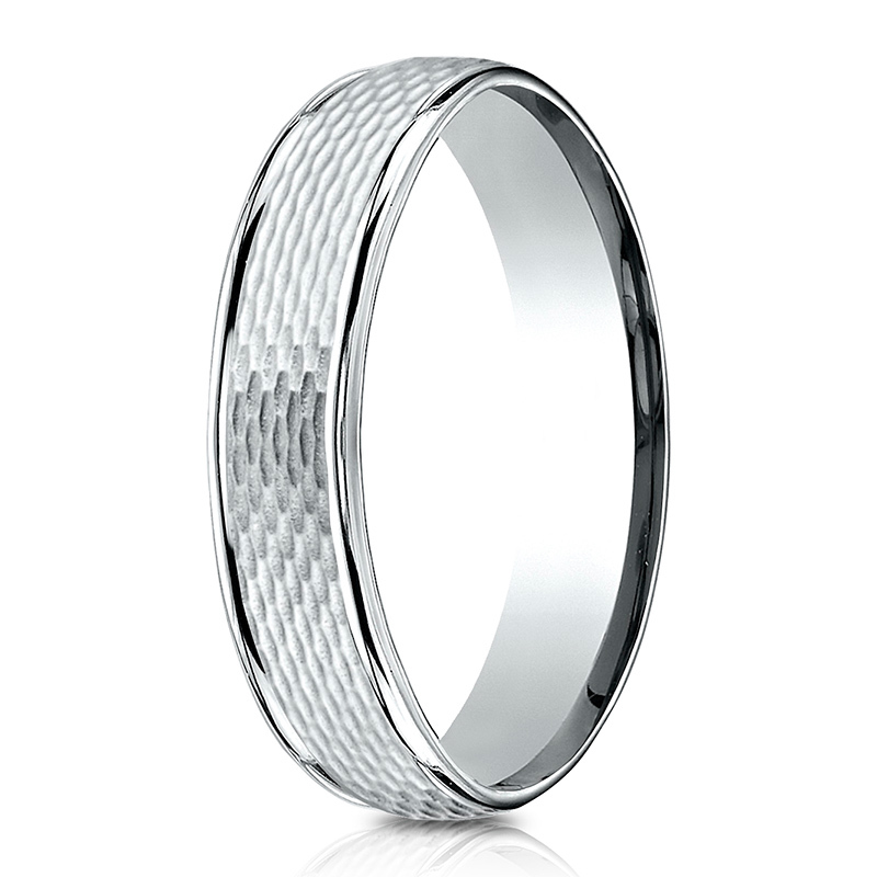 14K white gold 7.5mm. diamond cut Benchmark-Comfort-Fit-Round-Edge-Mesh-Center- - alternate view 2