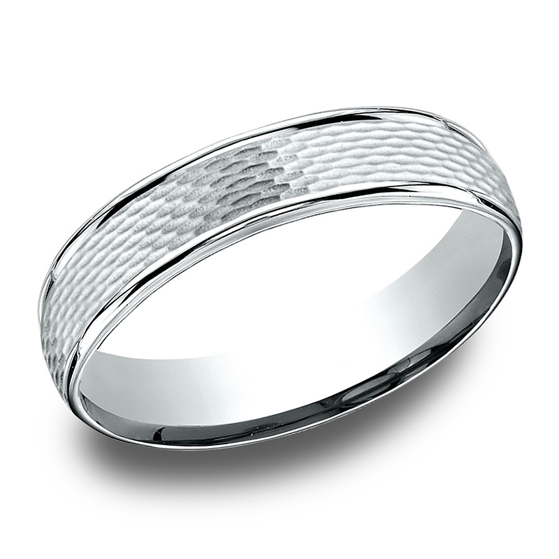 14K white gold 7.5mm. diamond cut Benchmark-Comfort-Fit-Round-Edge-Mesh-Center- - alternate view 3