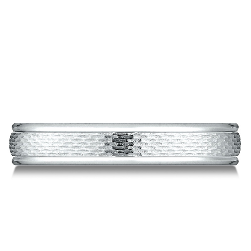 14K white gold 7.5mm. diamond cut Benchmark-Comfort-Fit-Round-Edge-Mesh-Center- - alternate view 4
