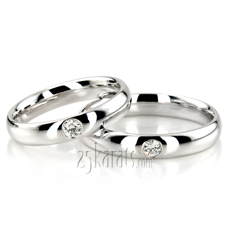 High Polished Classic Solitaire Diamond Wedding Rings for Couples