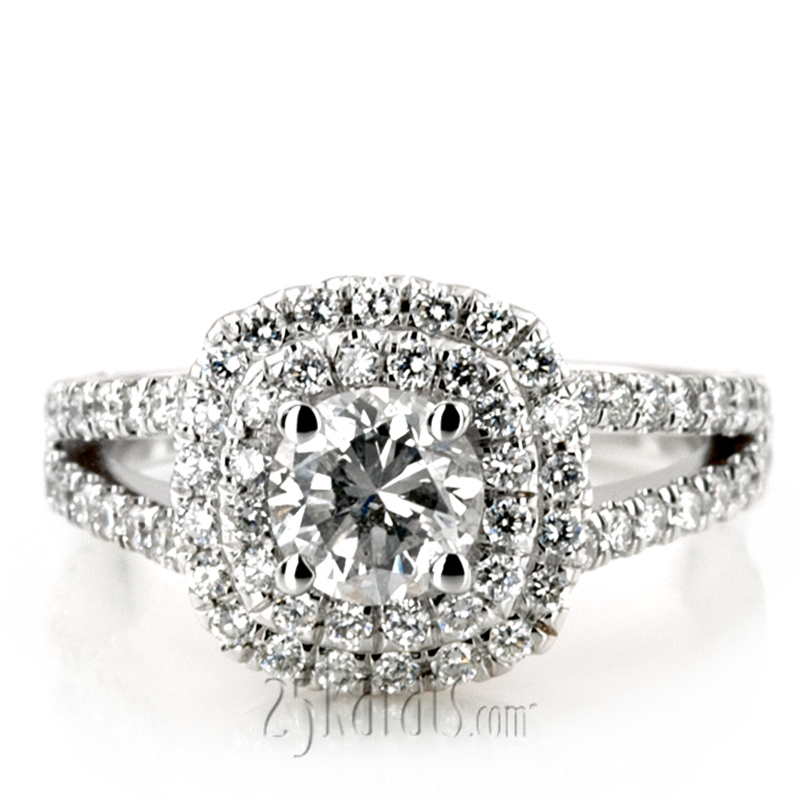 14K white gold Split Shank Two Tier Halo Engagement Ring (3/4 ct. tw.) - alternate view 13