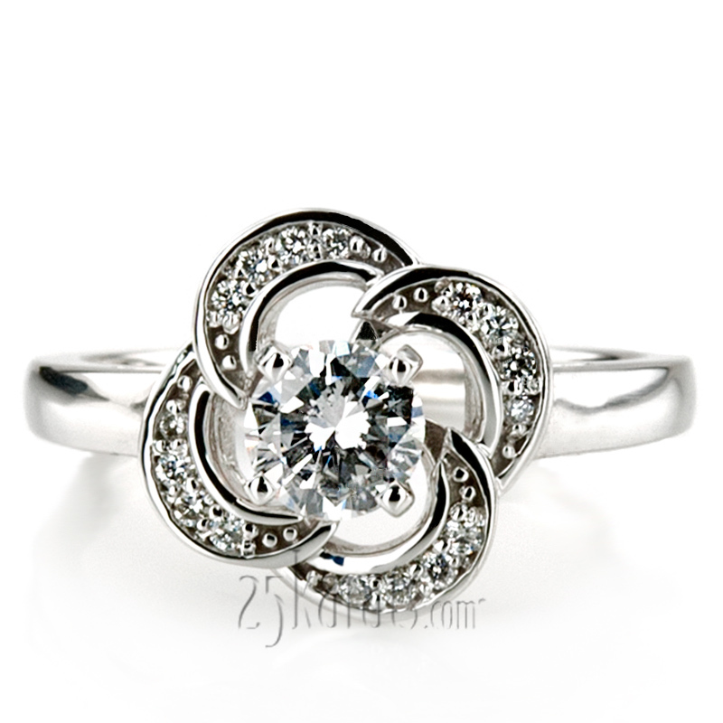 14K white gold Floral Halo Bead Set Diamond Engagement Ring (0.12 ct. tw.) - alternate view 9