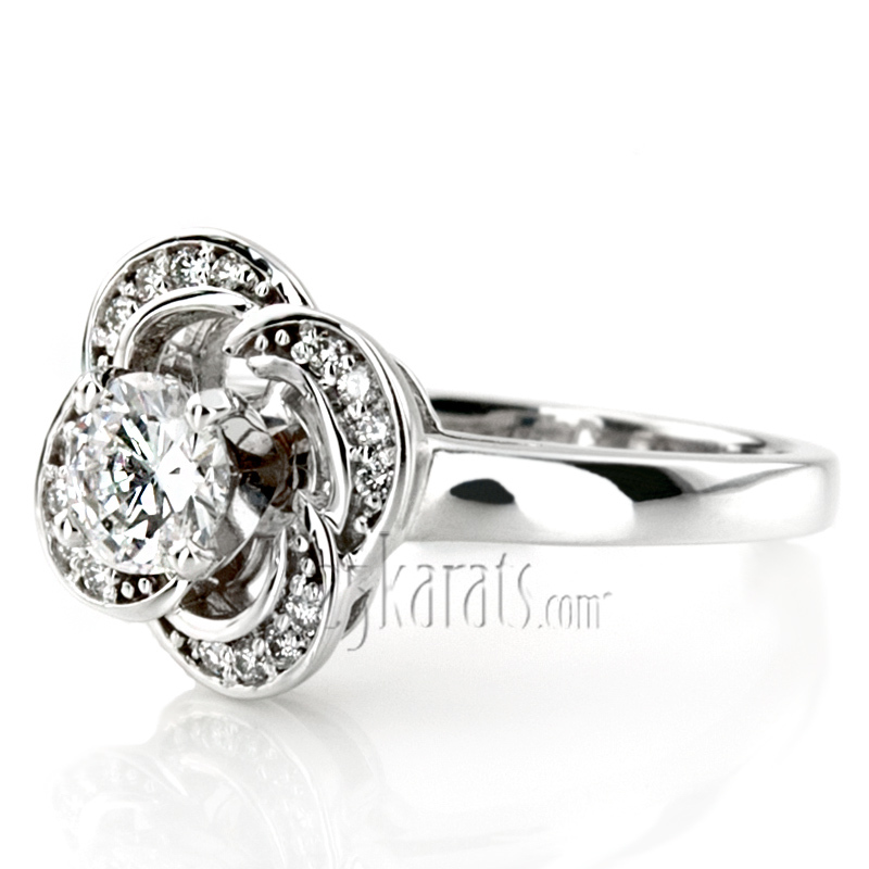 14K white gold Floral Halo Bead Set Diamond Engagement Ring (0.12 ct. tw.) - alternate view 10