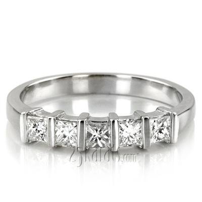 5 Stone Contemporary Bar Set Princess Cut Women Diamond  Ring (3/4 ct. tw.) thumbnail 5