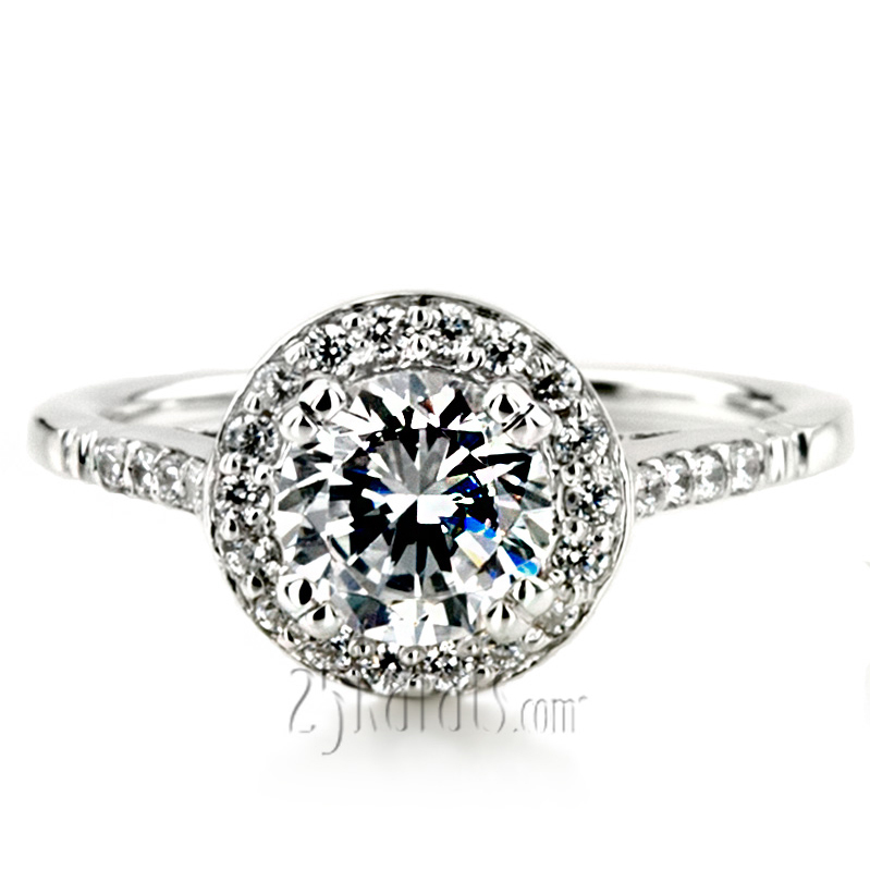 14K white gold Micro Pave Halo Antique Inspired Diamond Engagement Ring (1/5 ct. tw.) - alternate view 6