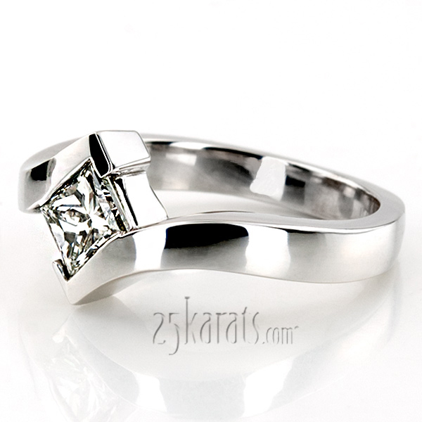 18K white gold Princess Cut Bar Set Solitaire Engagement Ring - alternate view 2