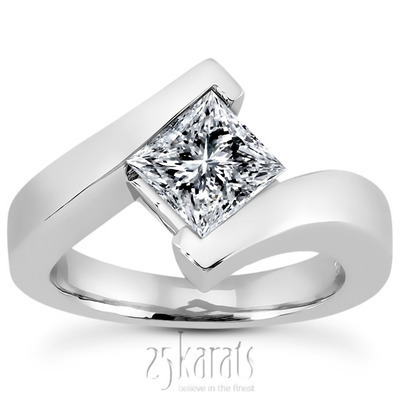 18K white gold Princess Cut Bar Set Solitaire Engagement Ring - alternate view 5