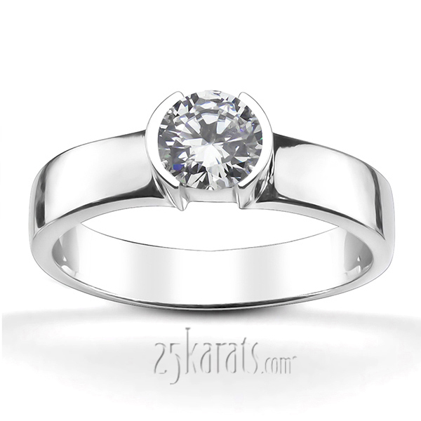 Half Bezel Set Solitaire Engagement Ring 