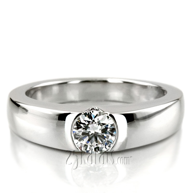 14K white gold Tension Set Solitaire Diamond Engagement Ring - main view