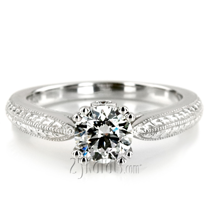 14K white gold Antique Engraved Peek-A-Boo Diamond Engagement Ring (0.03 ct. tw.) - main view