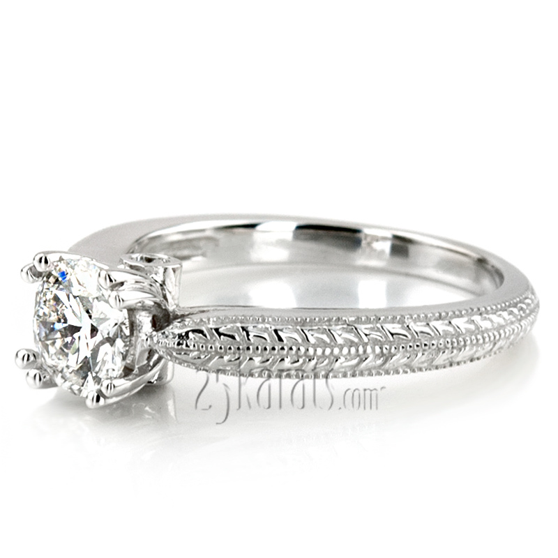 14K white gold Antique Engraved Peek-A-Boo Diamond Engagement Ring (0.03 ct. tw.) - alternate view 2