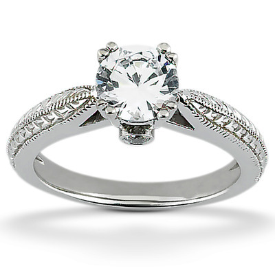 14K white gold Antique Engraved Peek-A-Boo Diamond Engagement Ring (0.03 ct. tw.) - alternate view 3