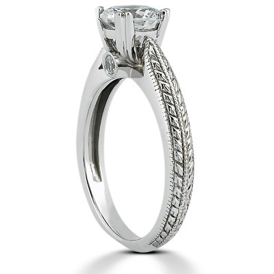 14K white gold Antique Engraved Peek-A-Boo Diamond Engagement Ring (0.03 ct. tw.) - alternate view 5