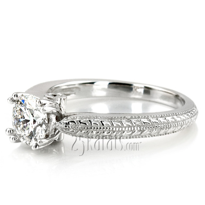 Antique Engraved Peek-A-Boo Diamond Engagement Ring  (0.06 ct. tw. side stones) thumbnail 2