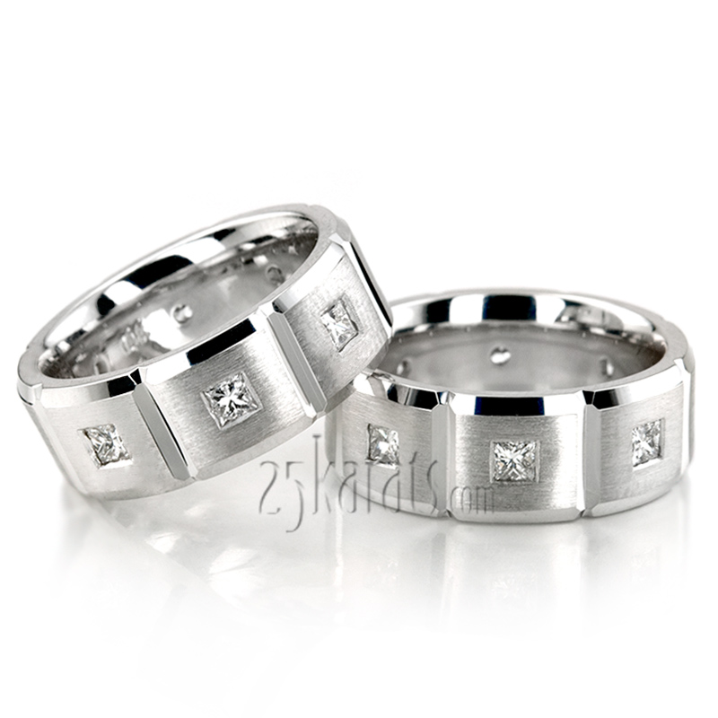 Rectangular Cut Diamond Wedding Band Set