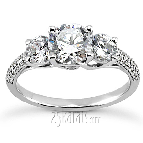 14K white gold Elegant Three Stone Micro Pave Engagement Ring (0.84 ct. tw.) - alternate view 3